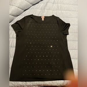 CHICO’S Easywear Short Sleeve Blouse Black with Rhinestones- Size 2 Large